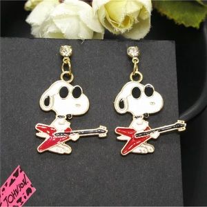 Guitar playing Crystal Snoopy earrings new w/tags